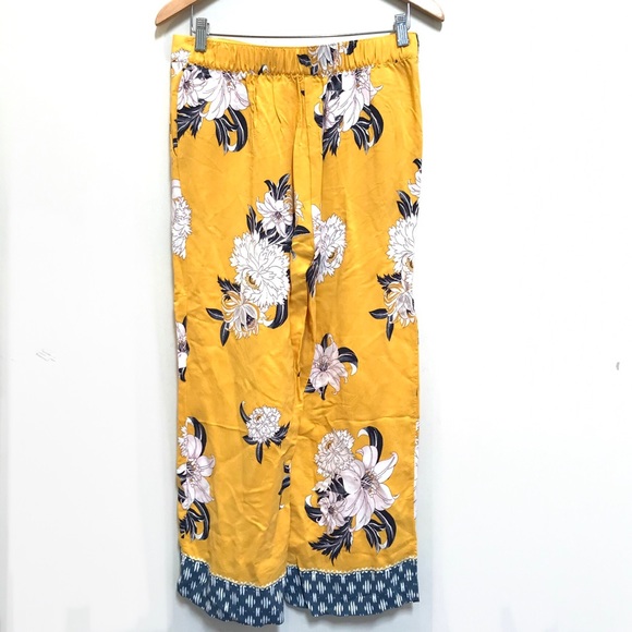 LOFT Yellow Floral Fluid Wide Leg Pants (Sm) - Picture 2 of 9